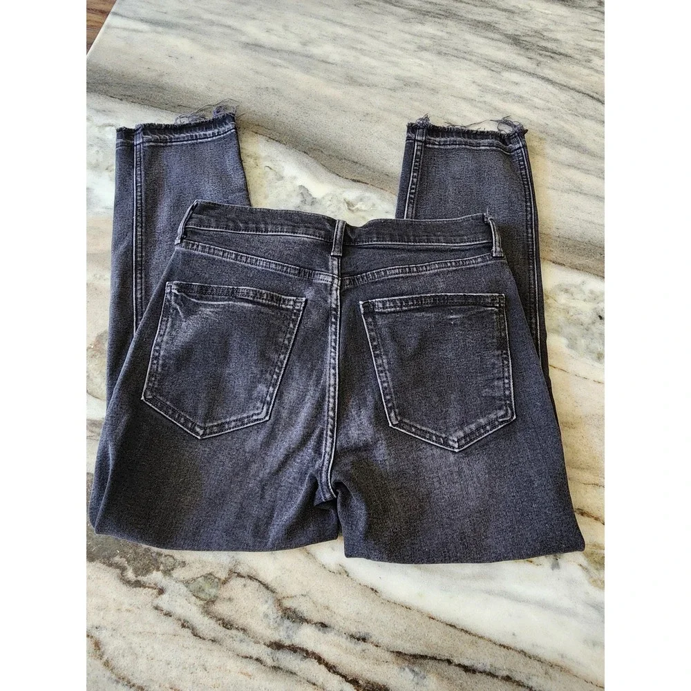 Gap Vintage Slim High Rise Jeans 28 6P Faded Black Raw Hem Distressed